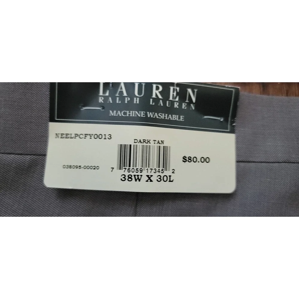 NWT MEN'S LAUREN BY RALPH LAUREN Cuffed Hem Darn Tan DRESS PANTS‎ Size 38x30
